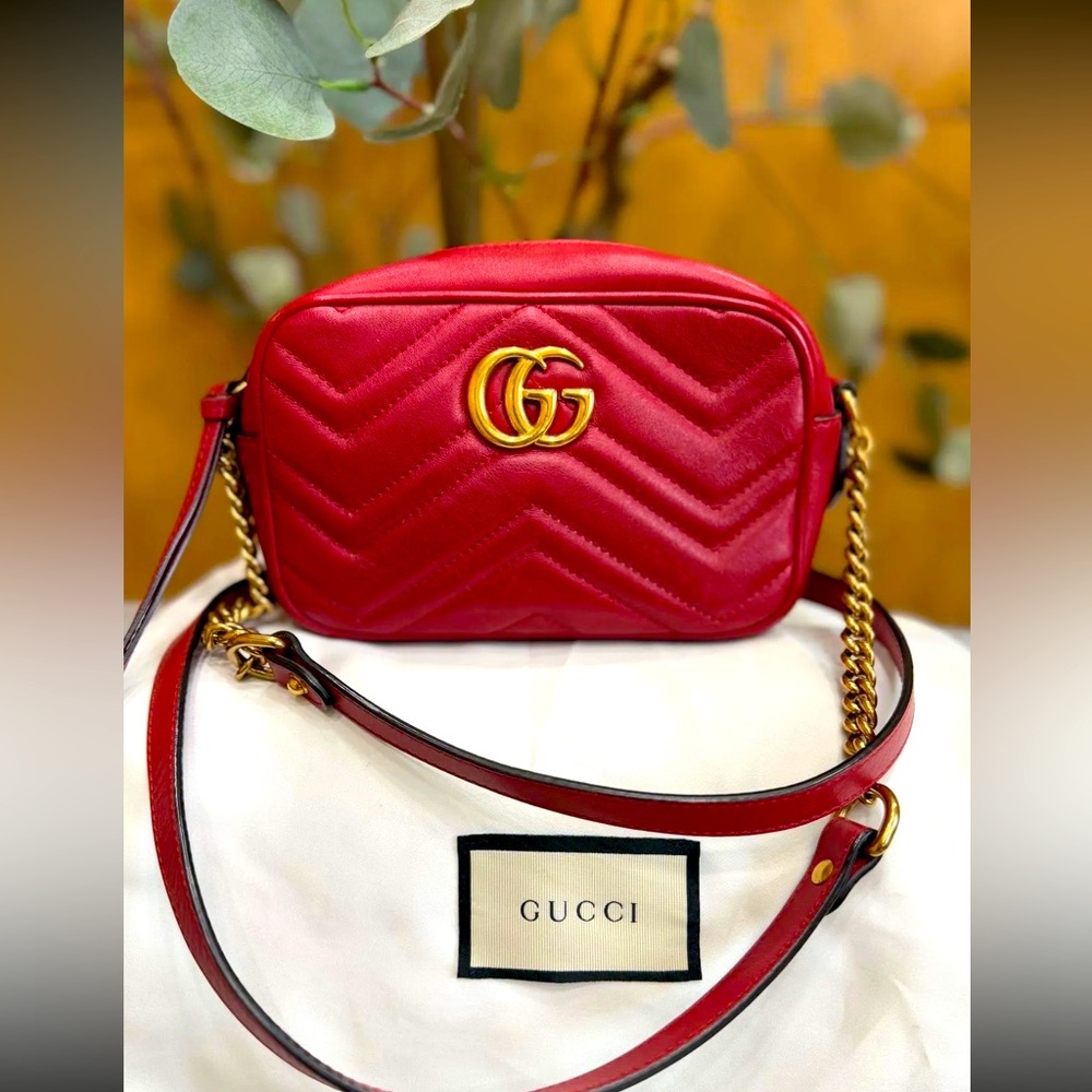 Gucci Red Marmont Quilted Shoulder Crossbody